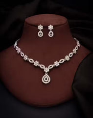 Silver Plated Necklace Set With American Diamond