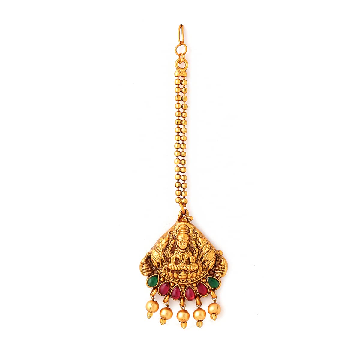 Women Gold Plated Traditional Temple Jewelry Set Antique Necklace Set with Earrings and Maangtikka for Women and Girls