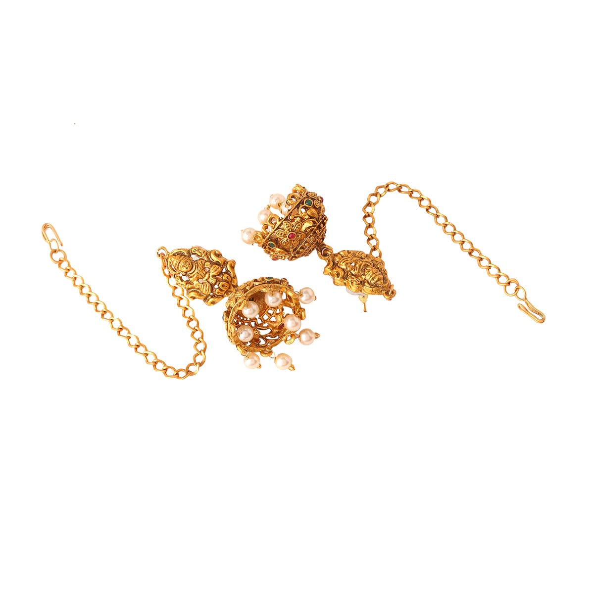Women Gold Plated Traditional Temple Jewelry Set Antique Necklace Set with Earrings and Maangtikka for Women and Girls