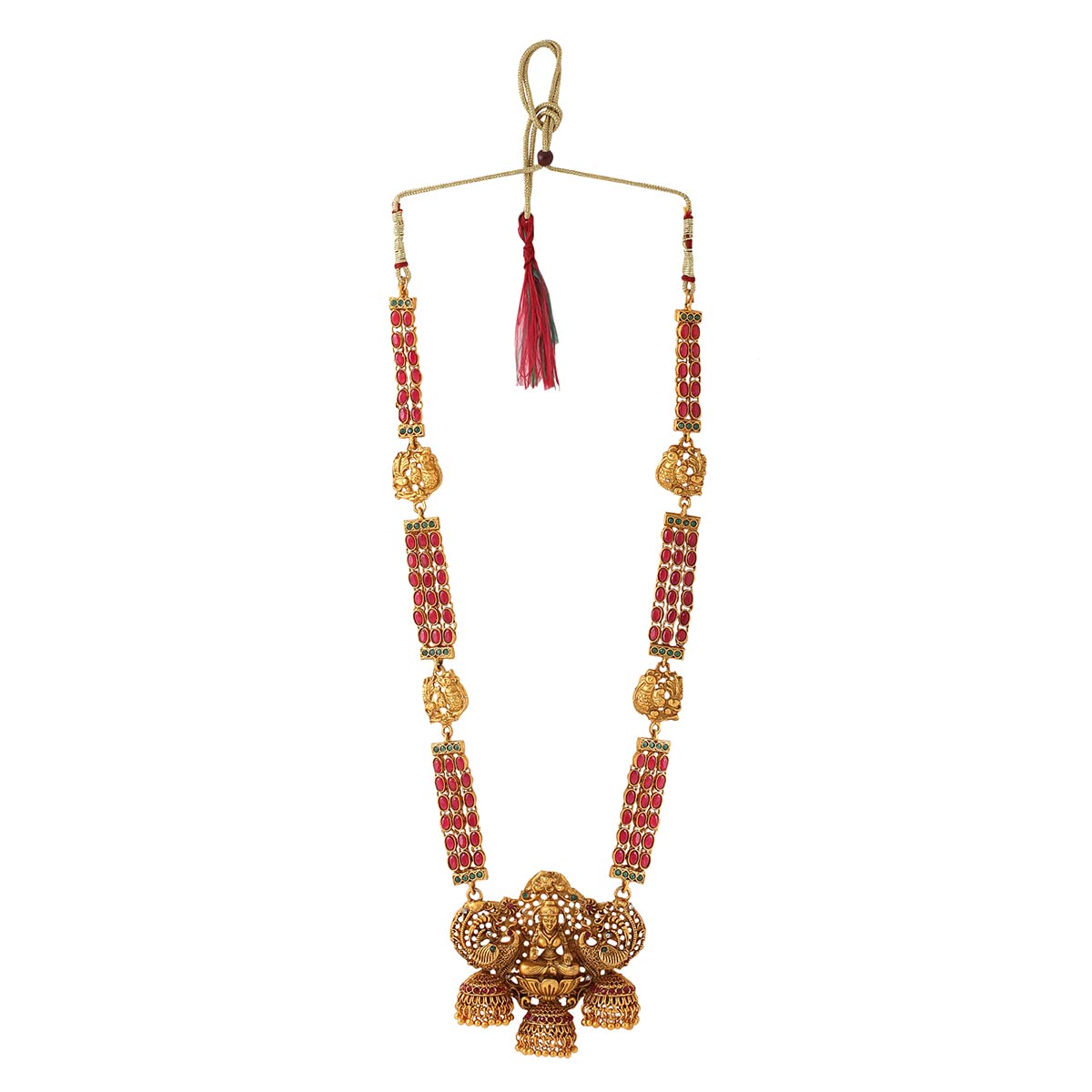 Women Gold Plated Traditional Temple Jewelry Set Antique Necklace Set with Earrings and Maangtikka for Women and Girls