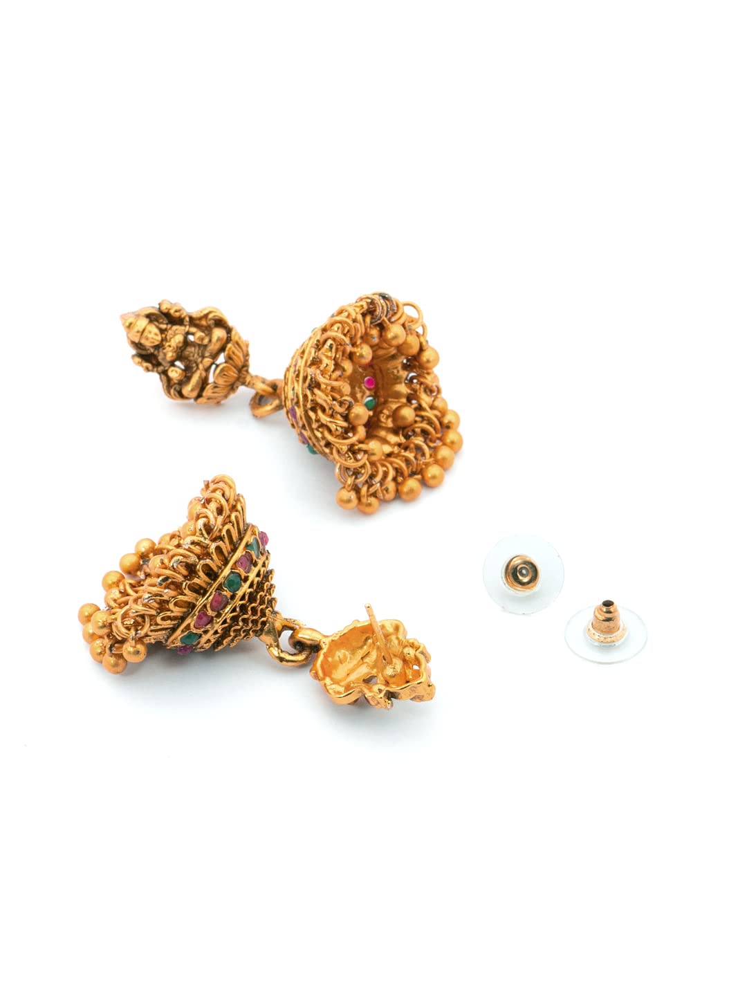 Women Gold Plated Traditional Temple Jewelry Set Antique Necklace Set with Earrings and Maangtikka for Women and Girls