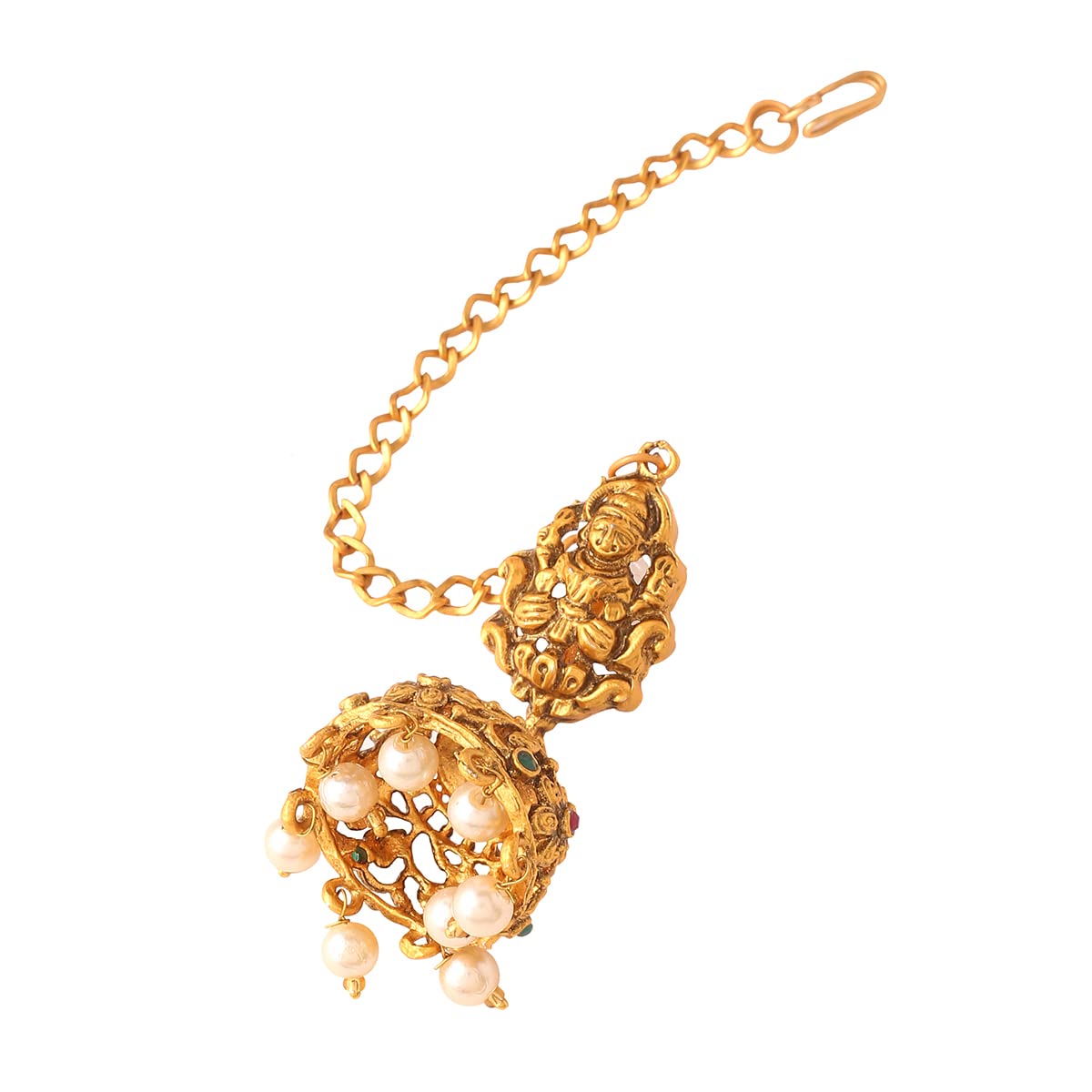 Women Gold Plated Traditional Temple Jewelry Set Antique Necklace Set with Earrings and Maangtikka for Women and Girls