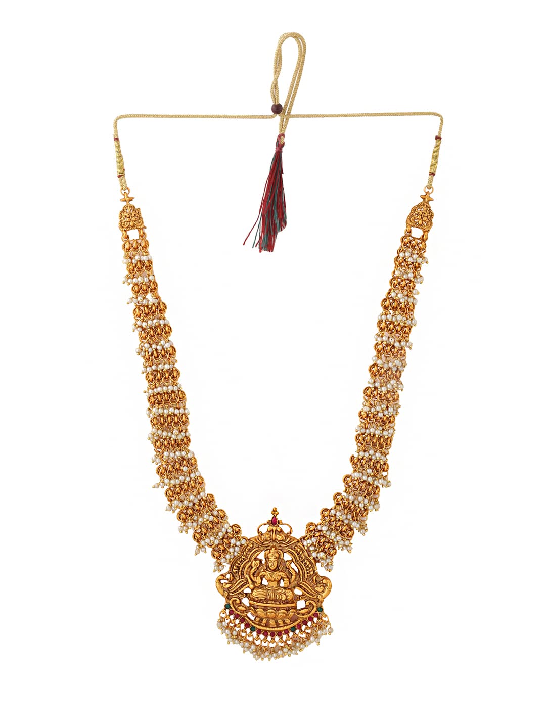 Women Gold Plated Traditional Temple Jewelry Set Antique Necklace Set with Earrings and Maangtikka for Women and Girls