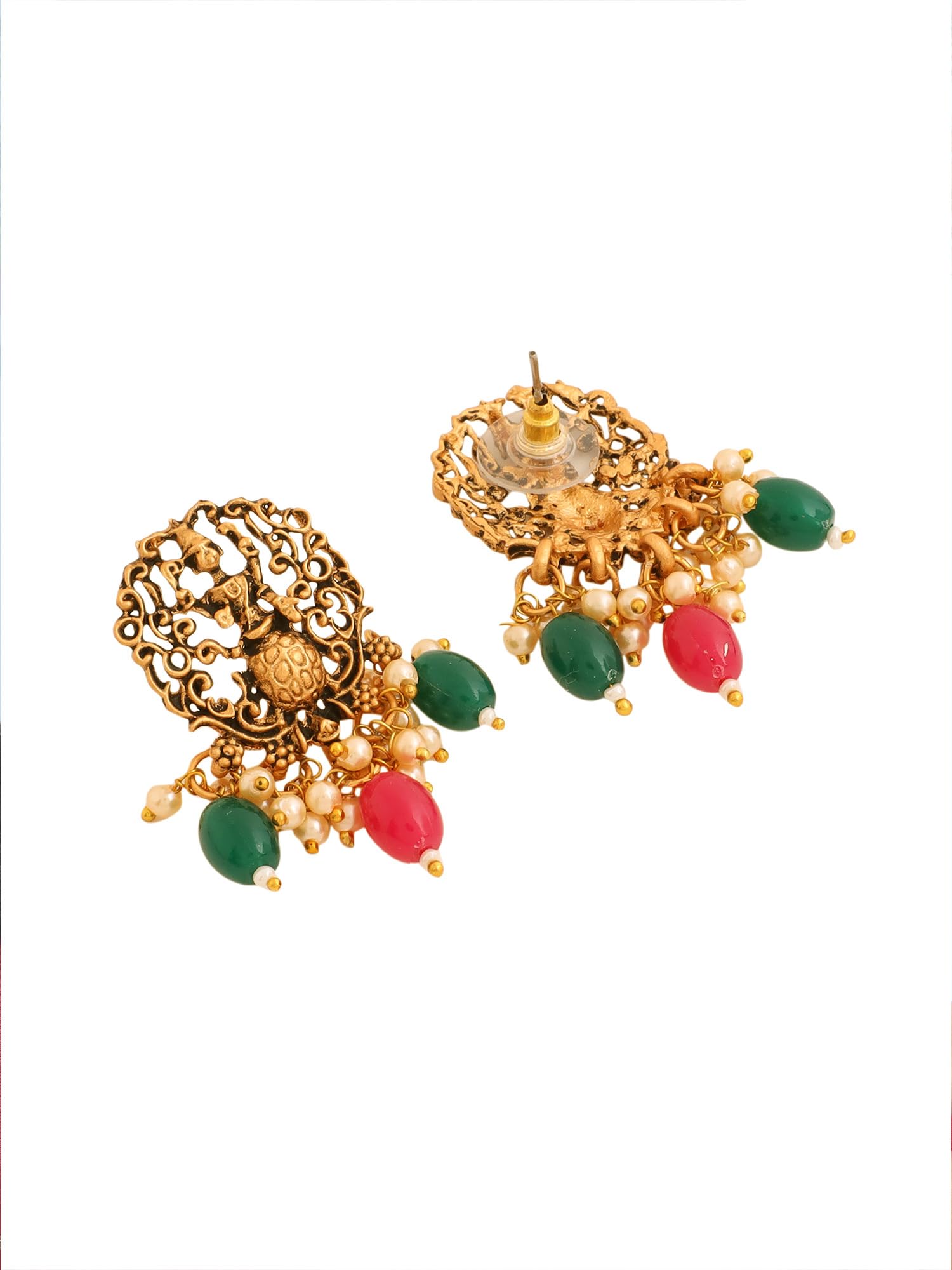 Women Gold Plated Traditional Temple Jewelry Set Antique Necklace Set with Earrings and Maangtikka for Women and Girls