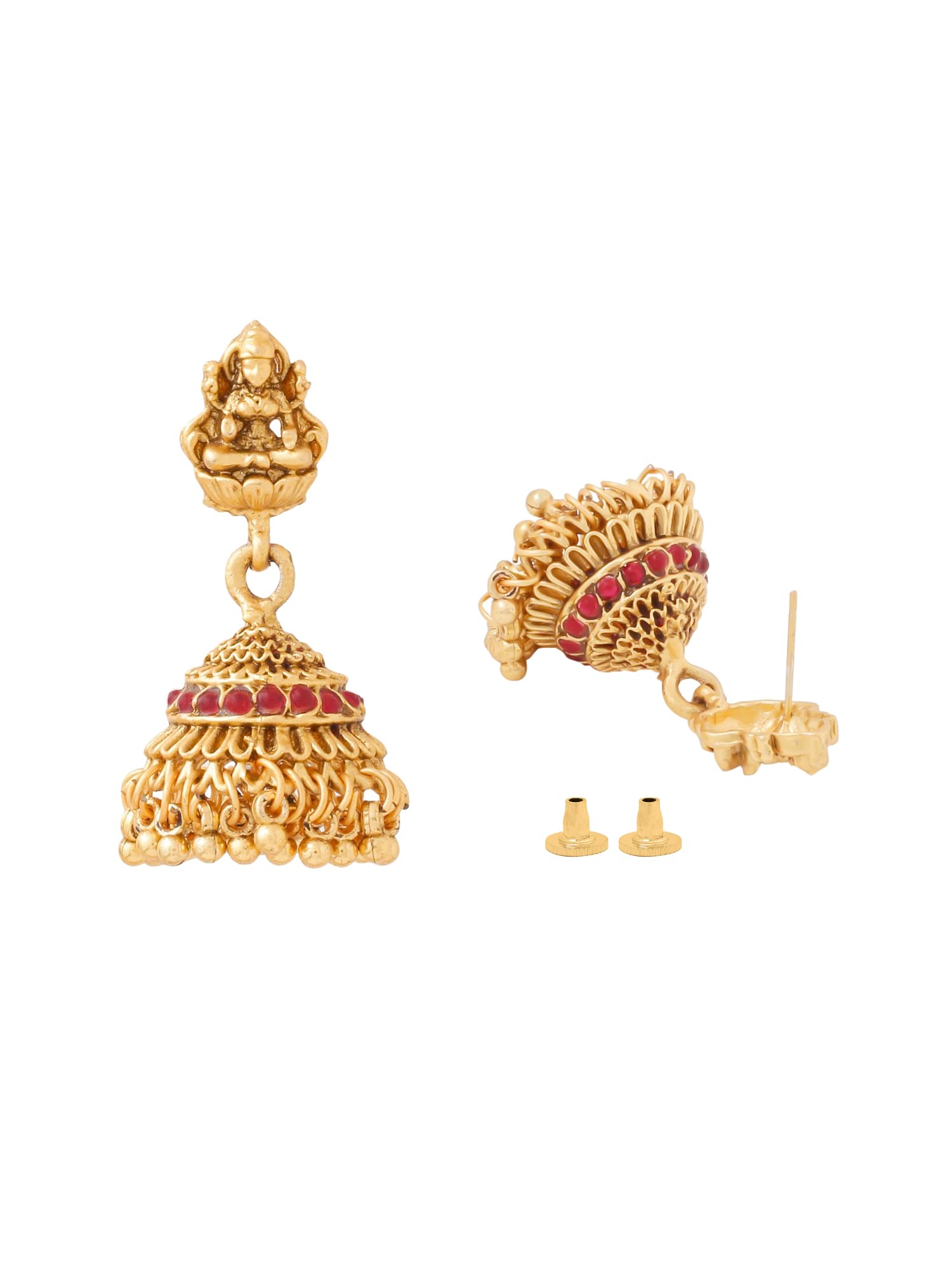 Women Gold Plated Traditional Temple Jewelry Set Antique Necklace Set with Earrings and Maangtikka for Women and Girls