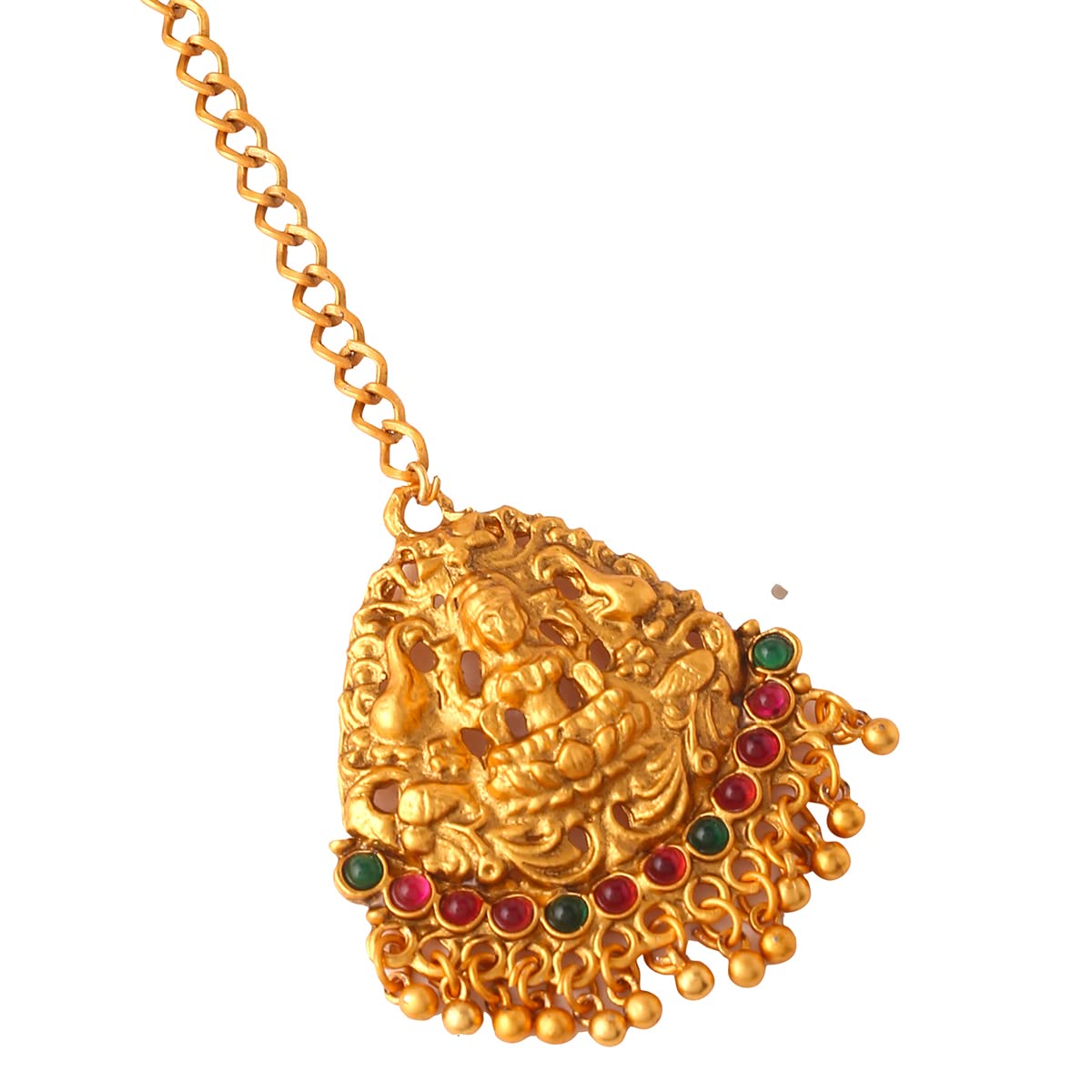 Women Gold Plated Traditional Temple Jewelry Set Antique Necklace Set with Earrings and Maangtikka for Women and Girls