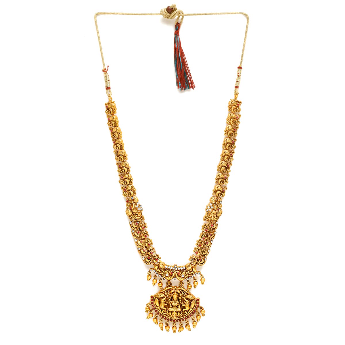 Women Gold Plated Traditional Temple Jewelry Set Antique Necklace Set with Earrings and Maangtikka for Women and Girls