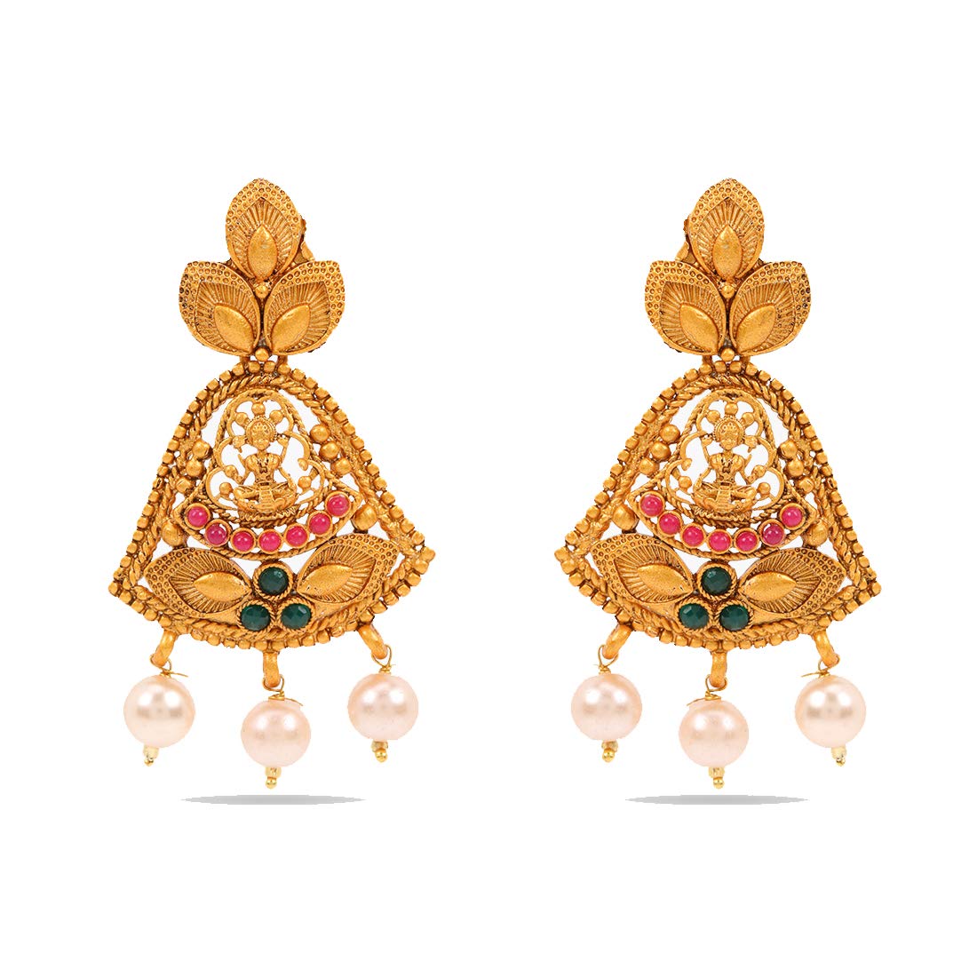 Women Gold Plated Traditional Temple Jewelry Set Antique Necklace Set with Earrings and Maangtikka for Women and Girls