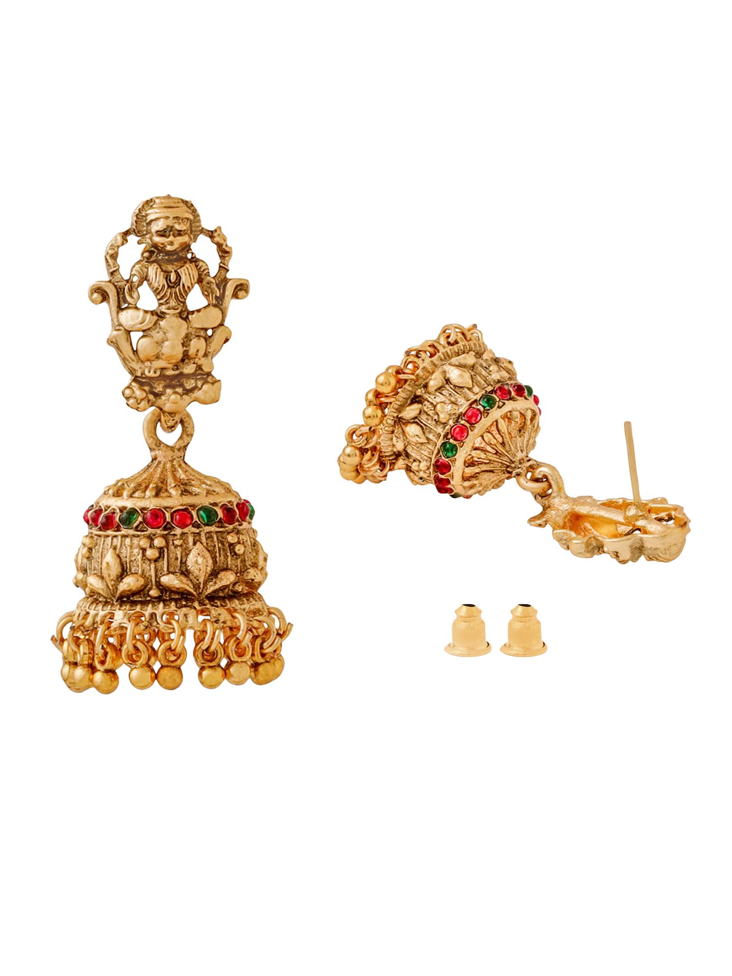 Women Gold Plated Traditional Temple Jewelry Set Antique Necklace Set with Earrings and Maangtikka for Women and Girls