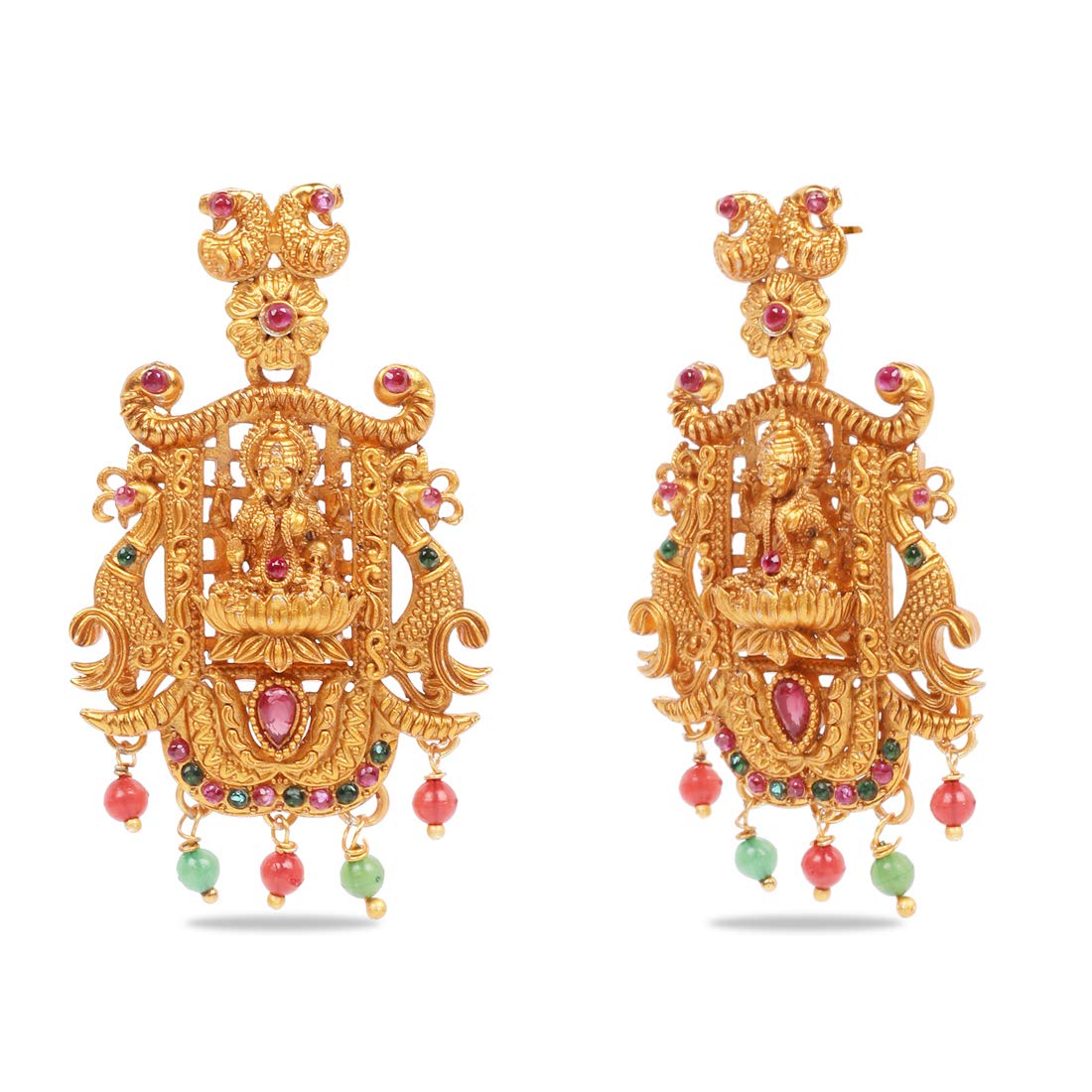 Women Gold Plated Traditional Temple Jewelry Set Antique Necklace Set with Earrings and Maangtikka for Women and Girls