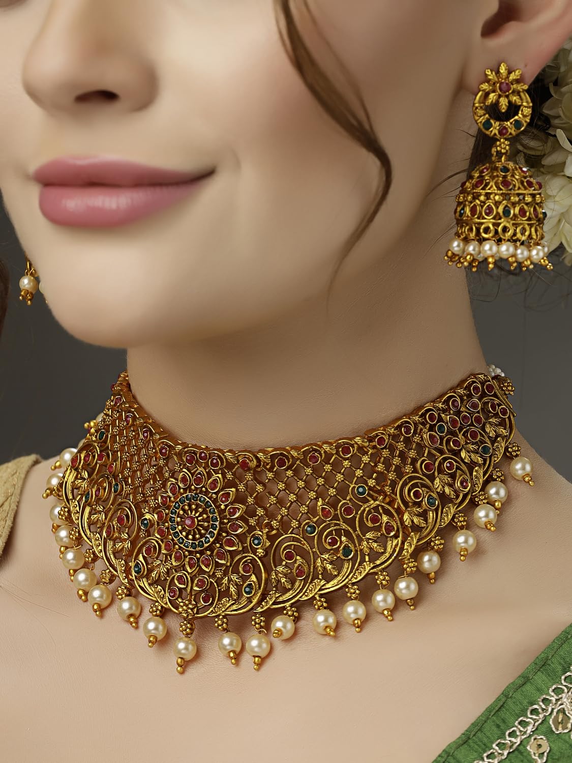 Fashion Latest Stylish Fancy Pearl Choker Traditional Jewellery Set for Women