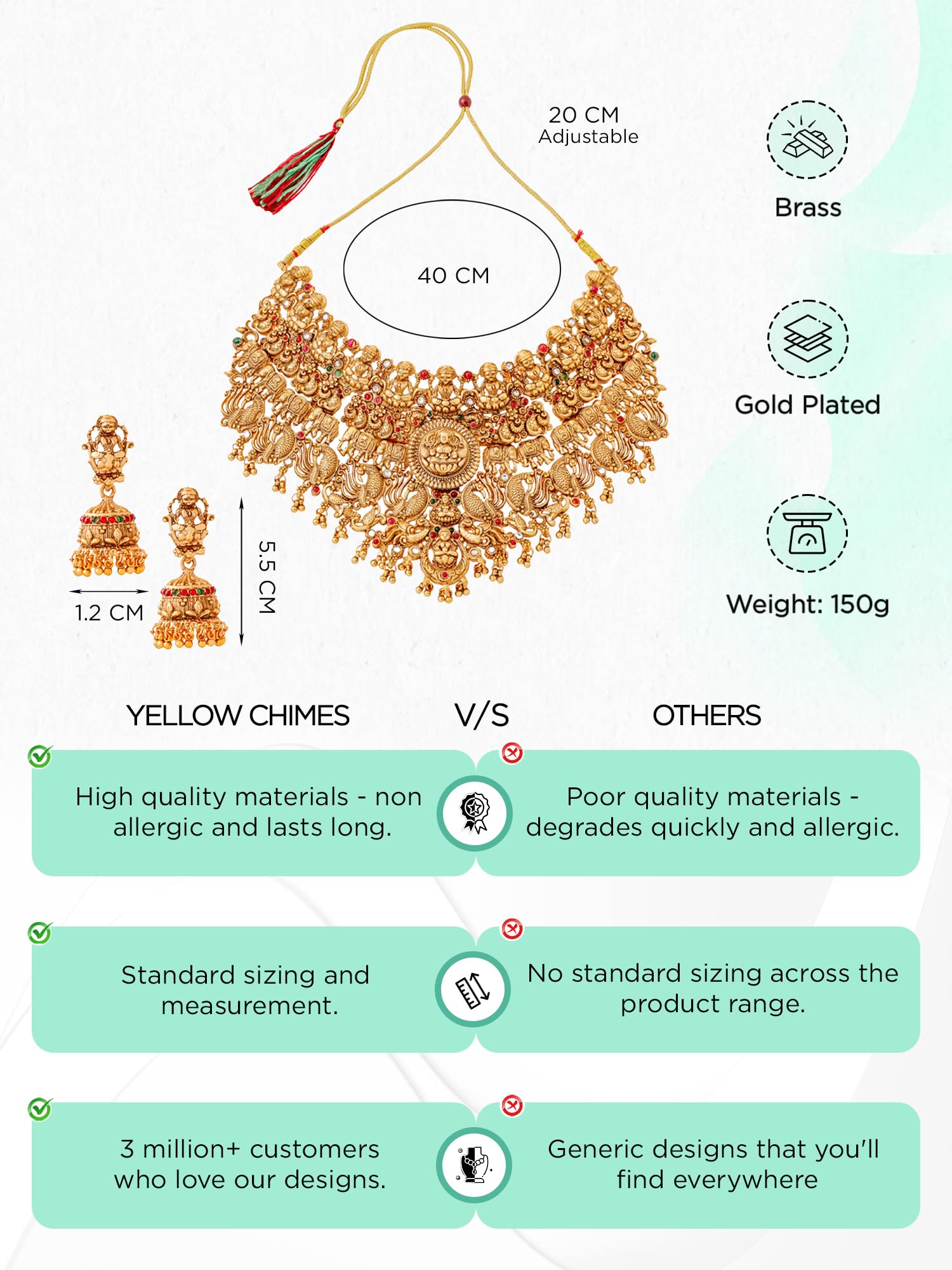 Women Gold Plated Traditional Temple Jewelry Set Antique Necklace Set with Earrings and Maangtikka for Women and Girls