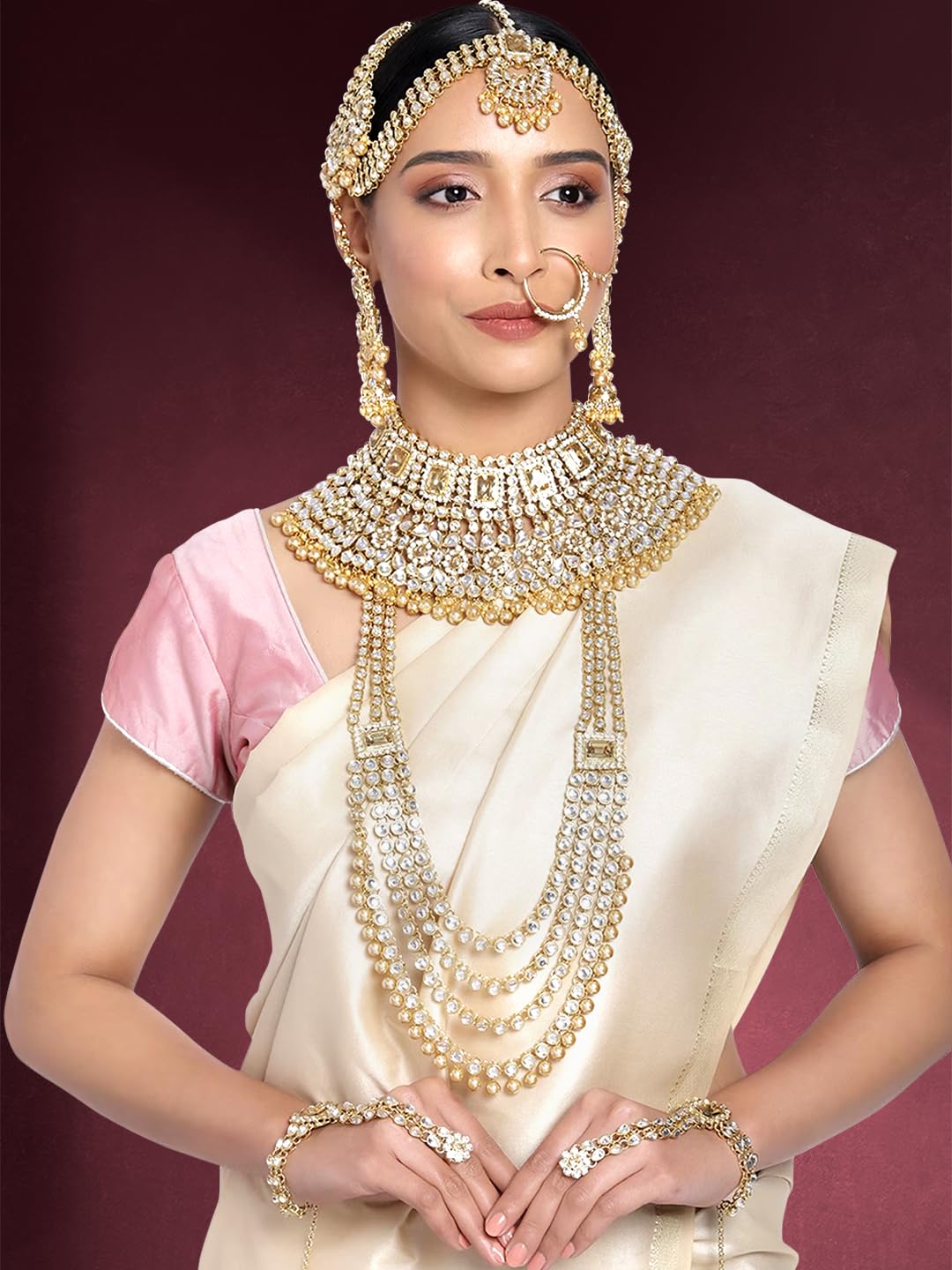 Peora Ethnic Indian Traditional Kundan Dulhan Bridal Jewelry Set Gift for Women