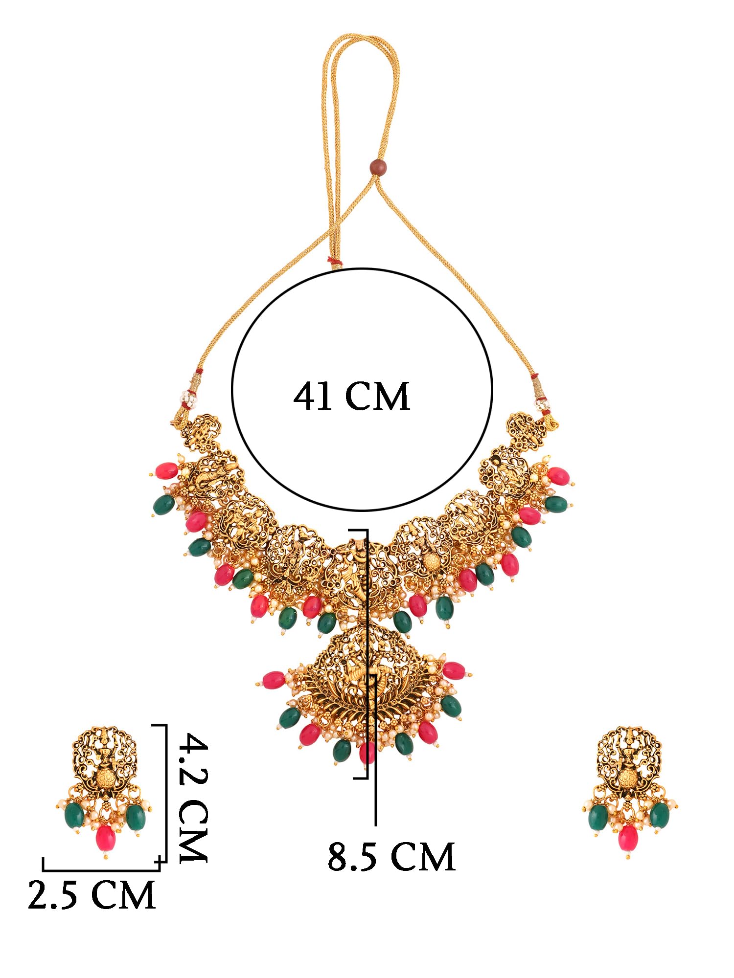 Women Gold Plated Traditional Temple Jewelry Set Antique Necklace Set with Earrings and Maangtikka for Women and Girls