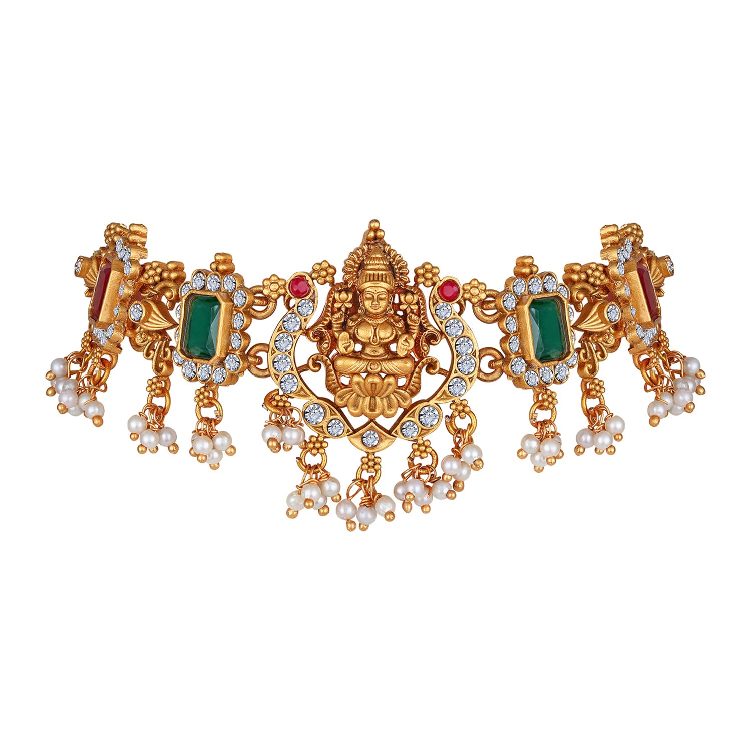 Latest Stylish Design Fancy Pearl Choker Traditional Temple Necklace Jewellery Set for Women (13873s) (Golden)