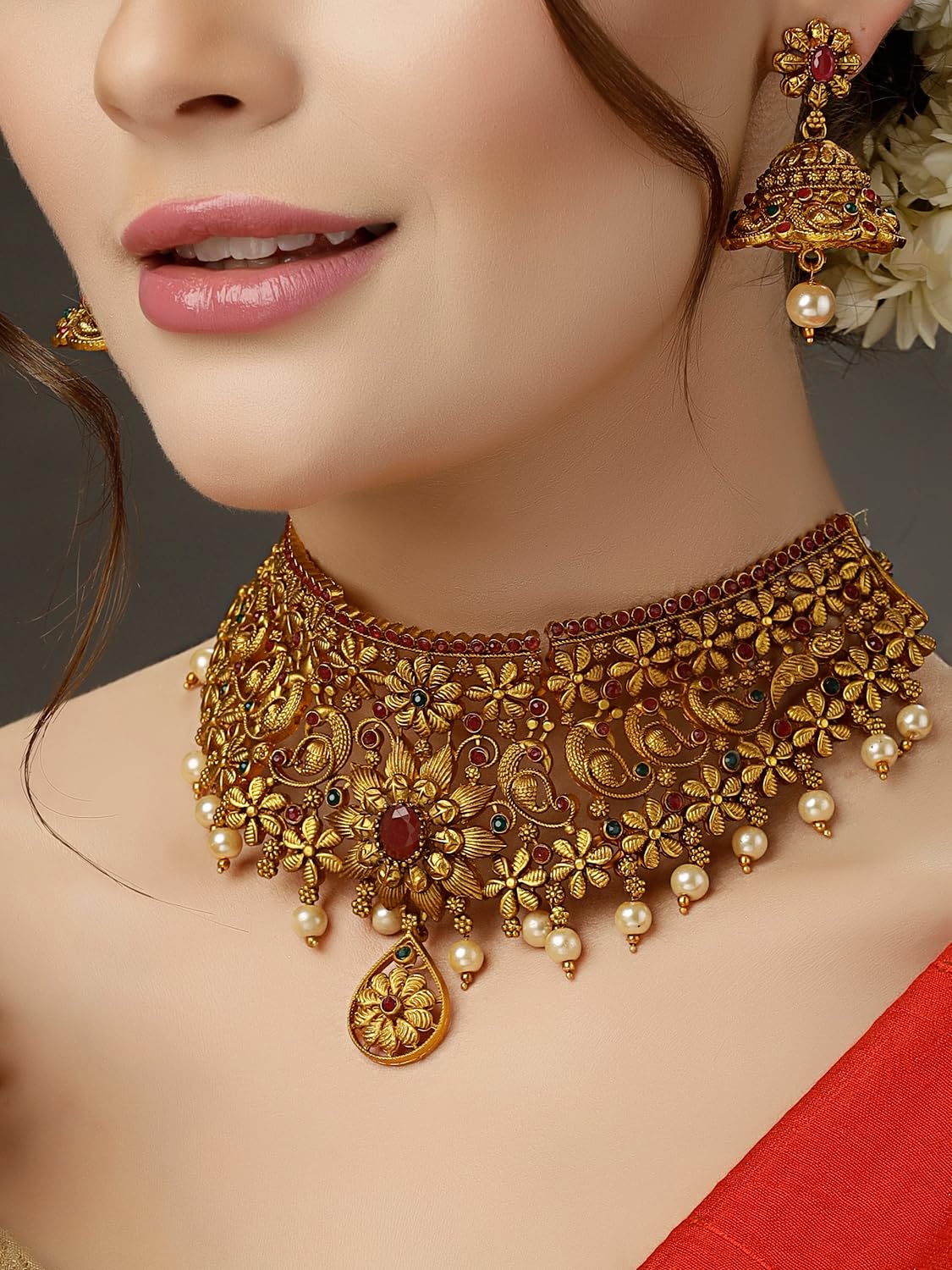 Fashion Latest Stylish Fancy Pearl Choker Traditional Jewellery Set for Women