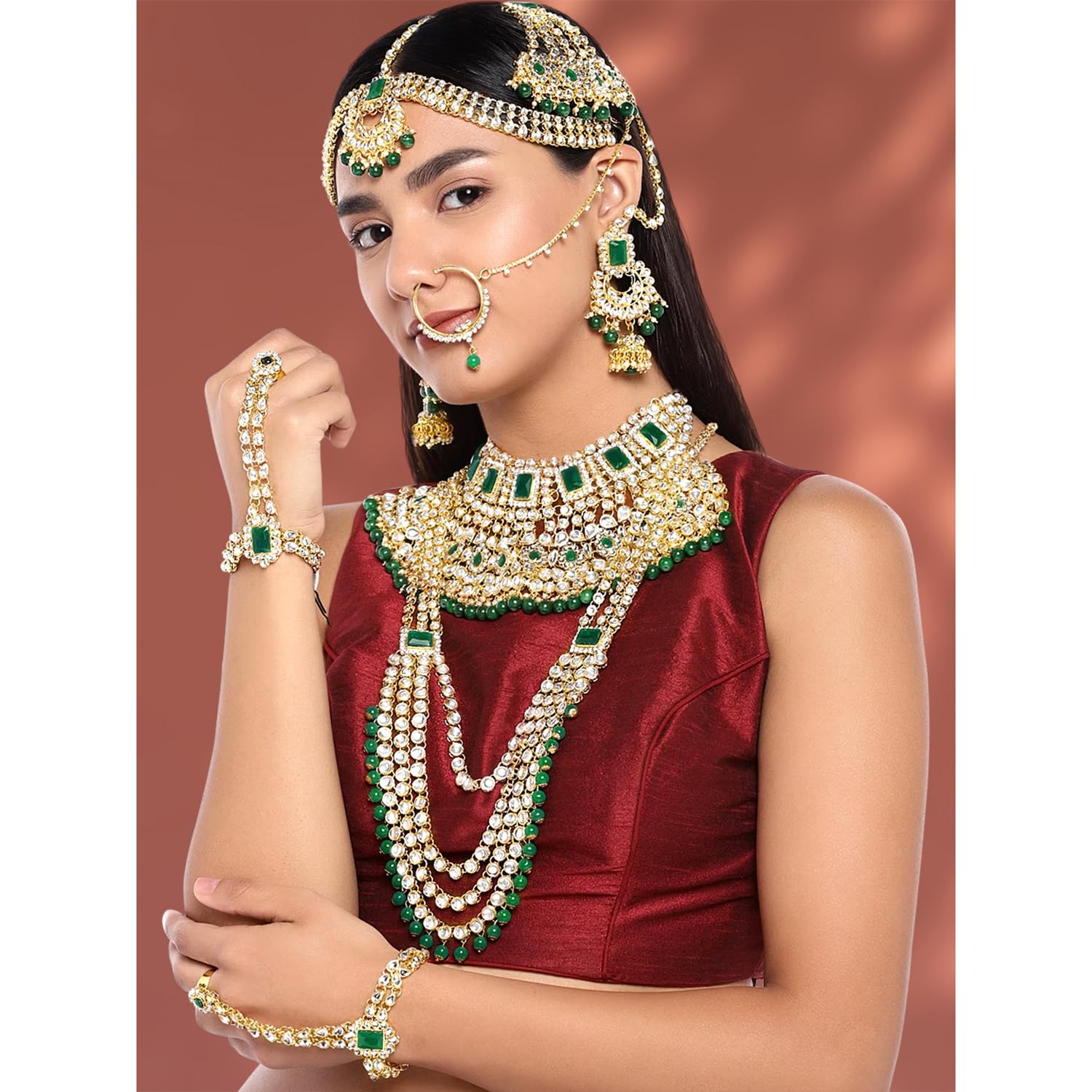 Peora Ethnic Indian Traditional Kundan Dulhan Bridal Jewelry Set Gift for Women