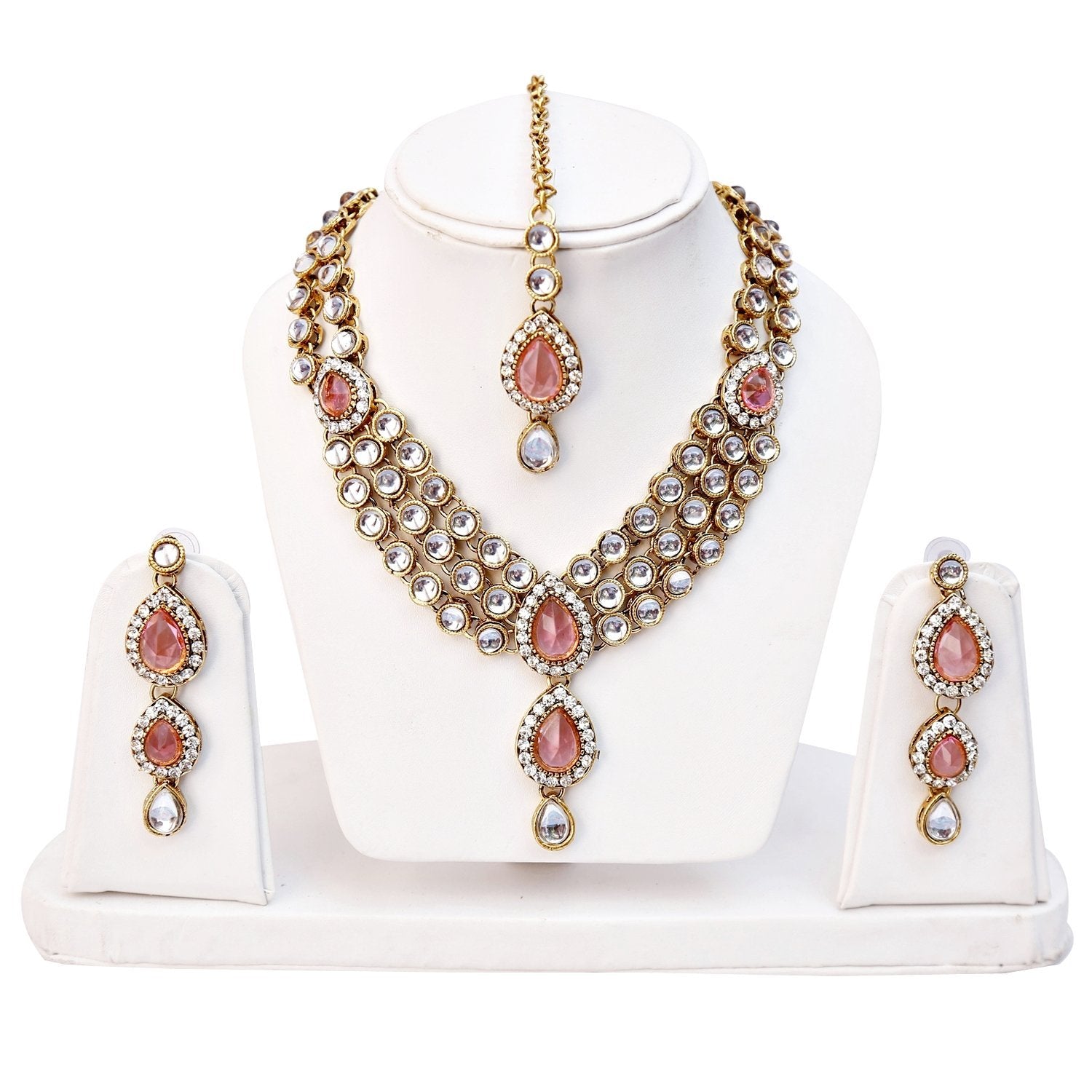 Latest Stylish 18k Gold Plated Traditional Kundan Necklace Jewellery Set for Women