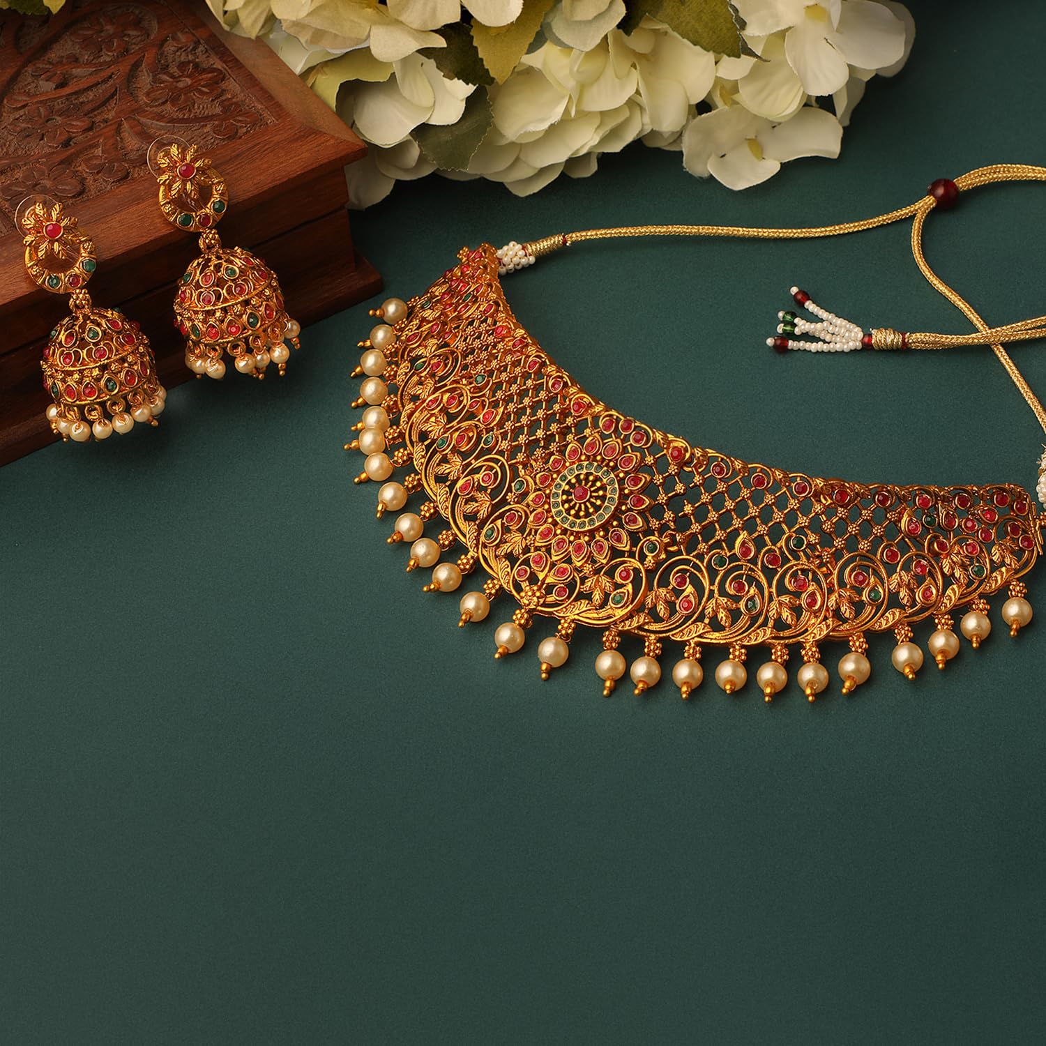 Fashion Latest Stylish Fancy Pearl Choker Traditional Jewellery Set for Women