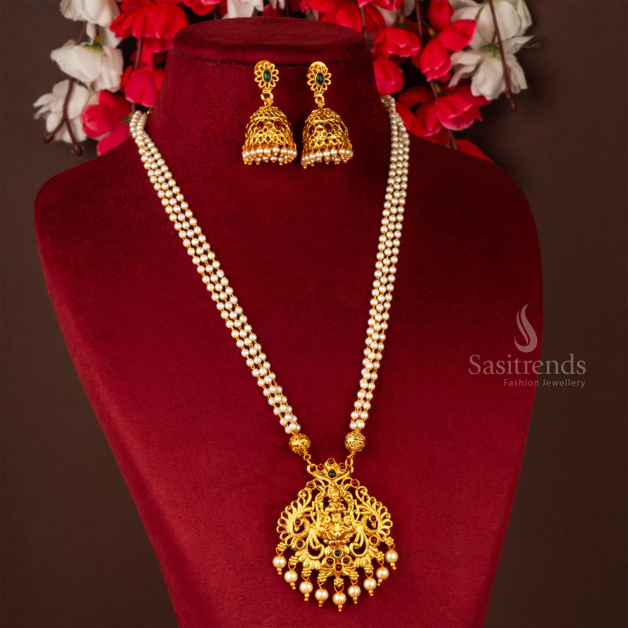 Latest Traditional Temple Necklace Jewellery Set with Jhumka Earrings for Women and Girls