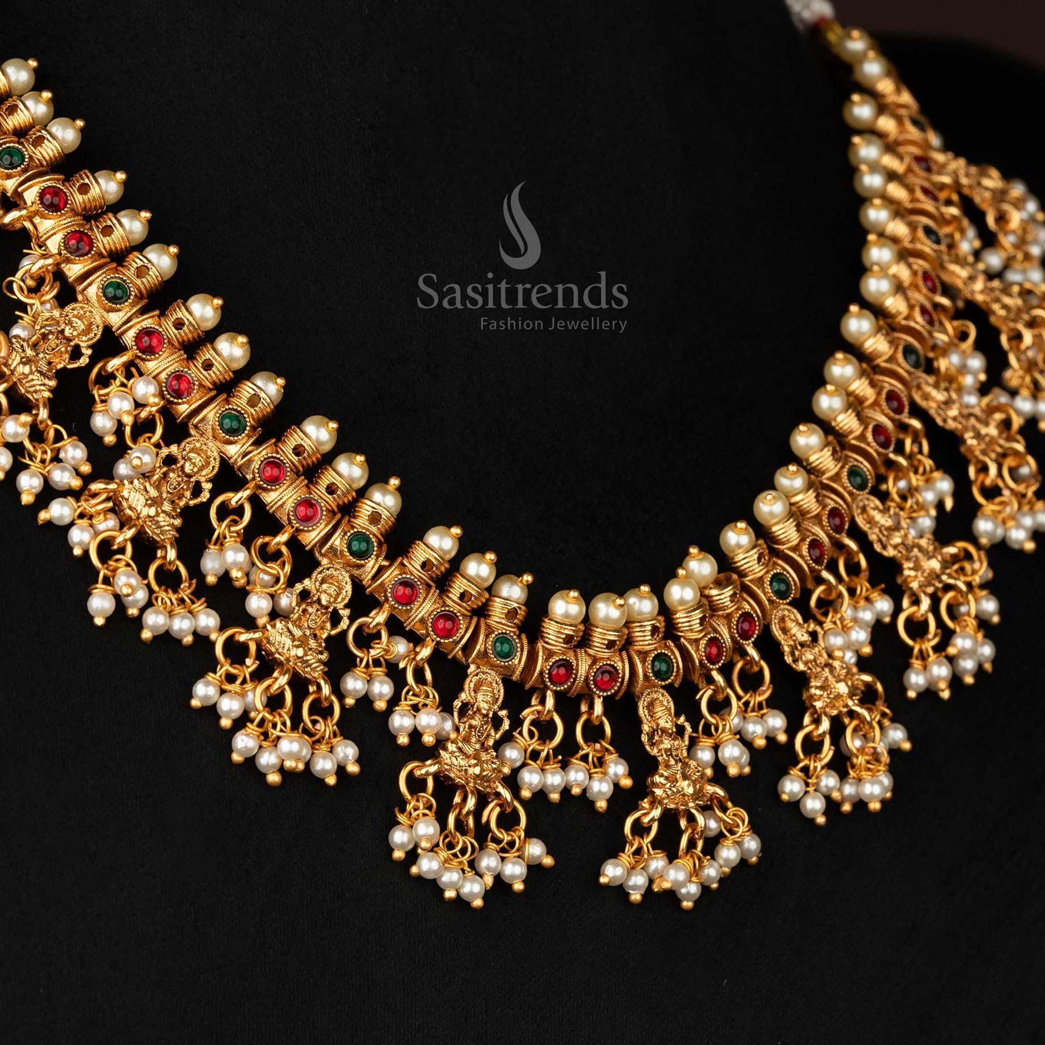 Latest Traditional Temple Necklace Jewellery Set with Jhumka Earrings for Women and Girls