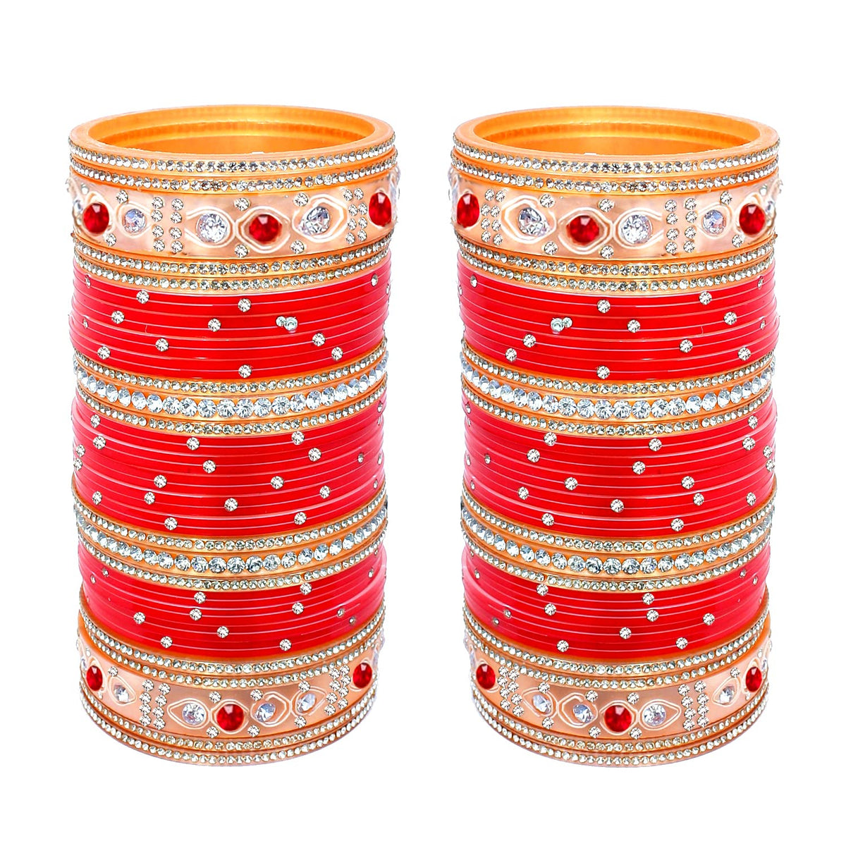 Lucky Jewellery Bridal Bangle Set Dhanteras/Diwali/Bhai Dooj Collection Wedding punjabi chuda, Designer chura, Red Acrylic Choora Set for Women (508-M1C1-722-R2.4)