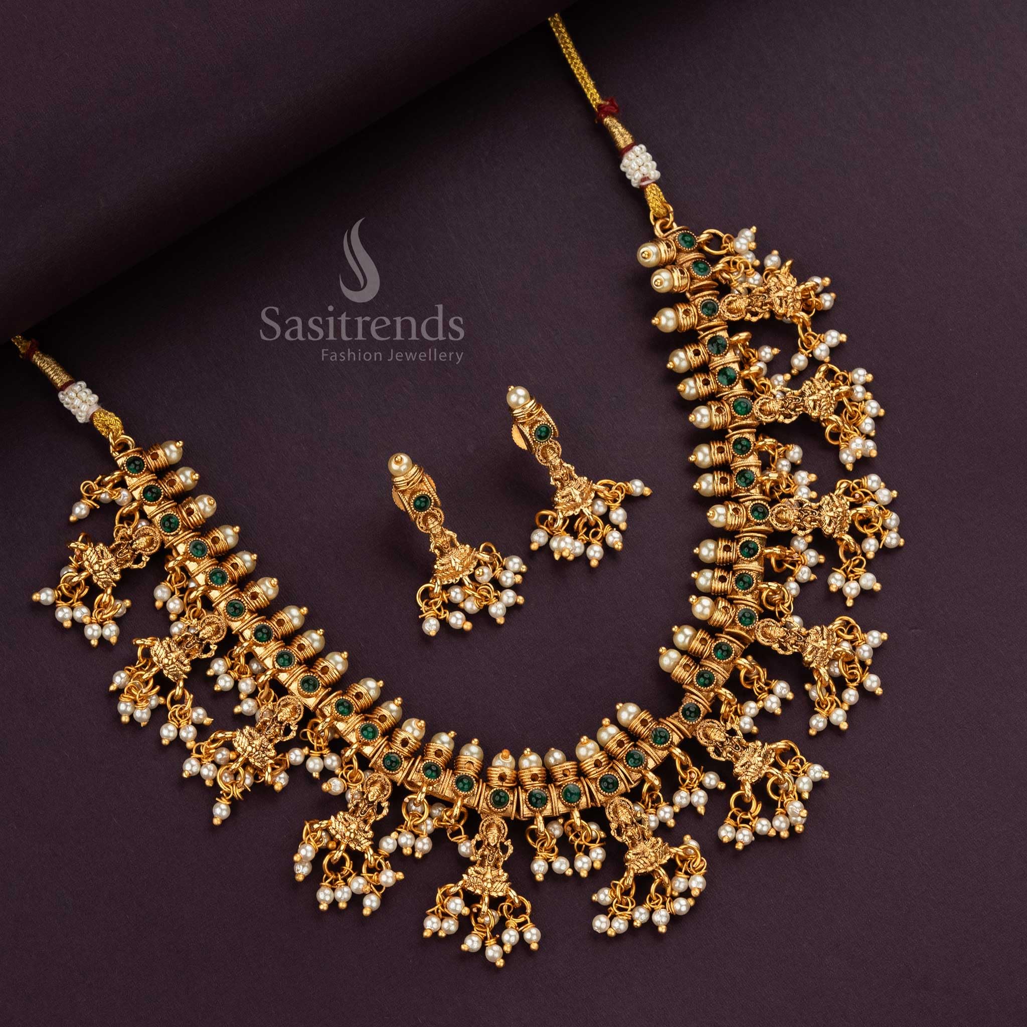 Latest Traditional Temple Necklace Jewellery Set with Jhumka Earrings for Women and Girls