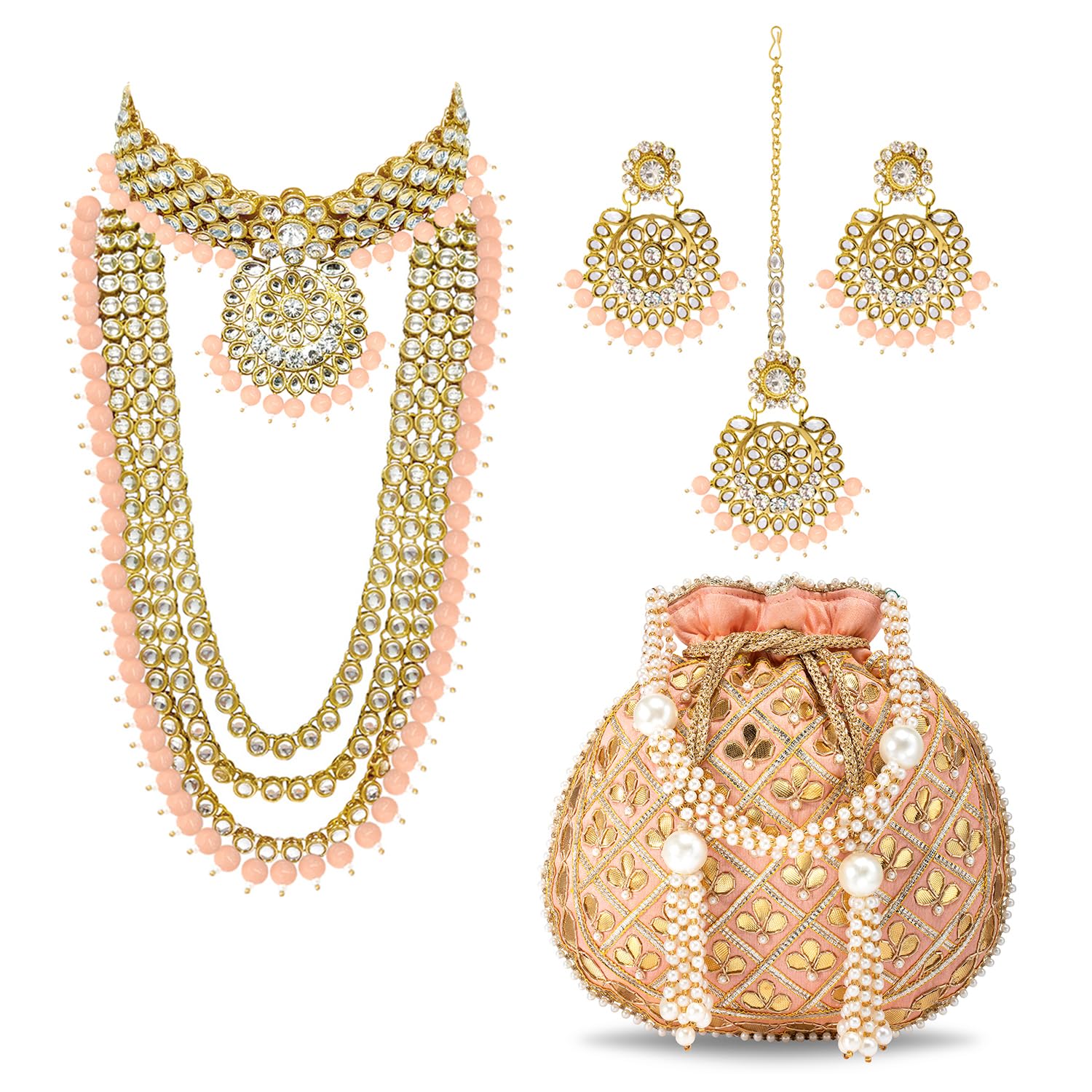 Kundan Faux Pearl Bridal Jewelry Set Gift for Women