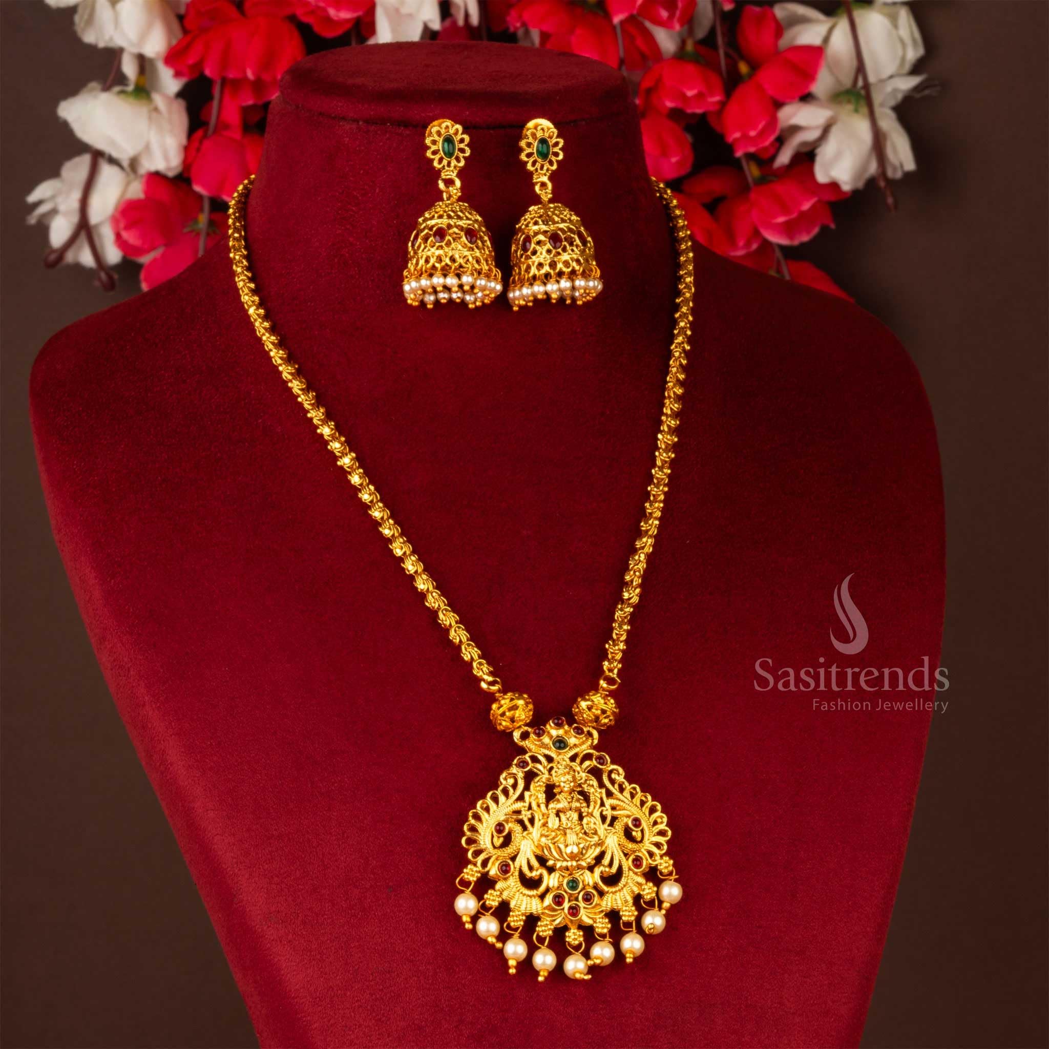 Latest Traditional Temple Necklace Jewellery Set with Jhumka Earrings for Women and Girls