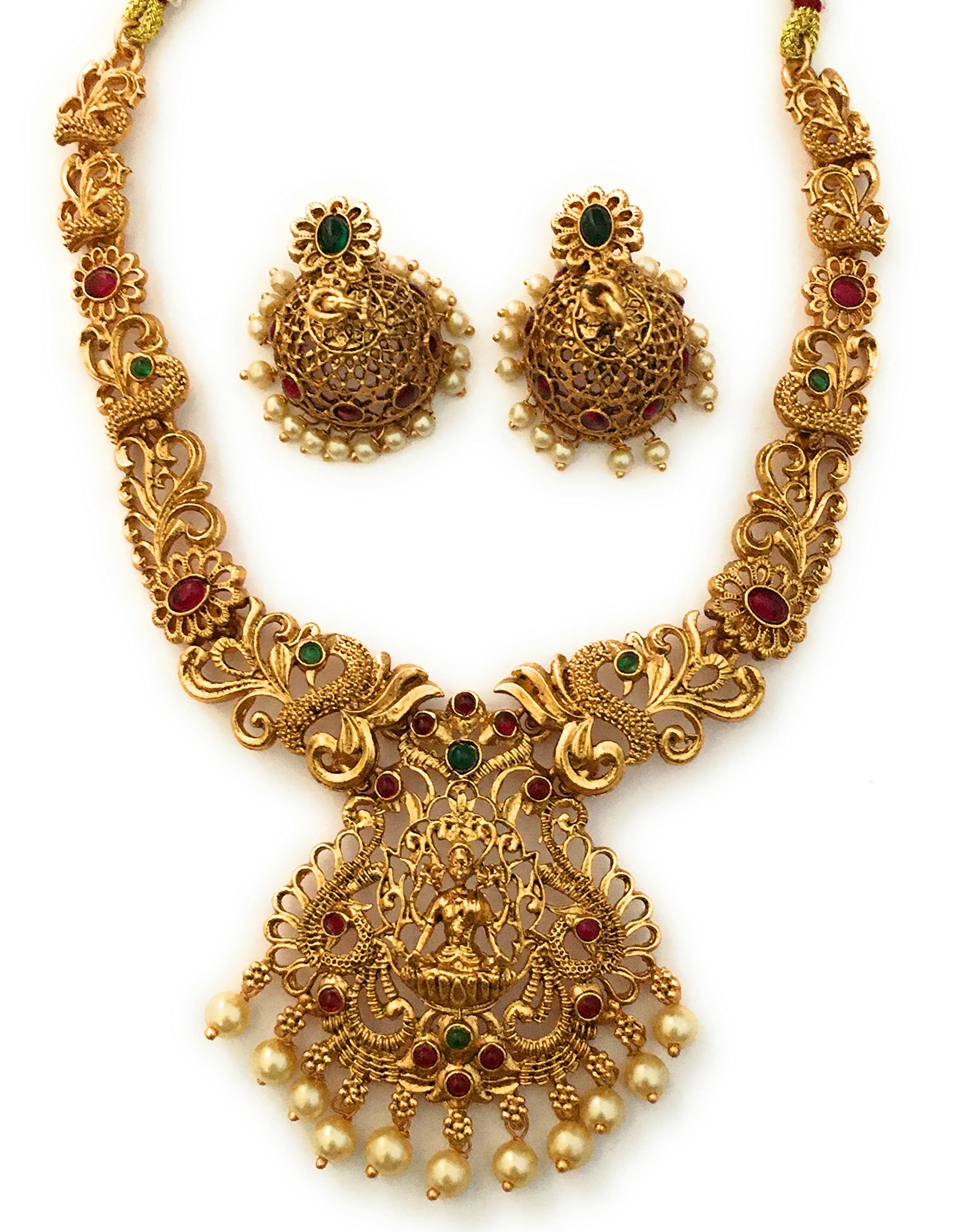 Latest Traditional Temple Necklace Jewellery Set with Jhumka Earrings for Women and Girls