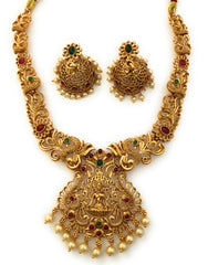 Latest Traditional Temple Necklace Jewellery Set with Jhumka Earrings for Women and Girls