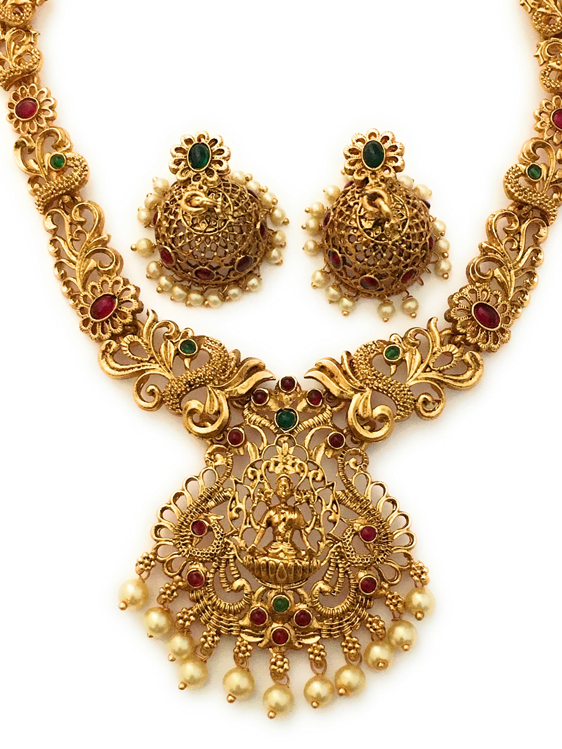 Latest Traditional Temple Necklace Jewellery Set with Jhumka Earrings for Women and Girls