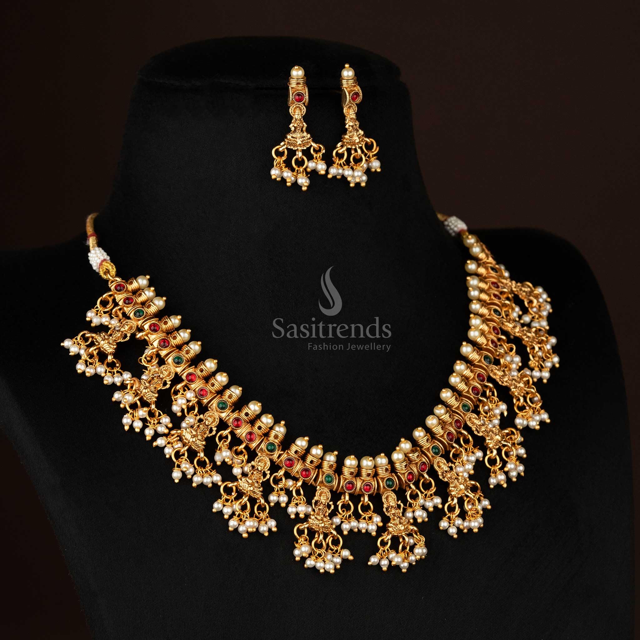 Latest Traditional Temple Necklace Jewellery Set with Jhumka Earrings for Women and Girls