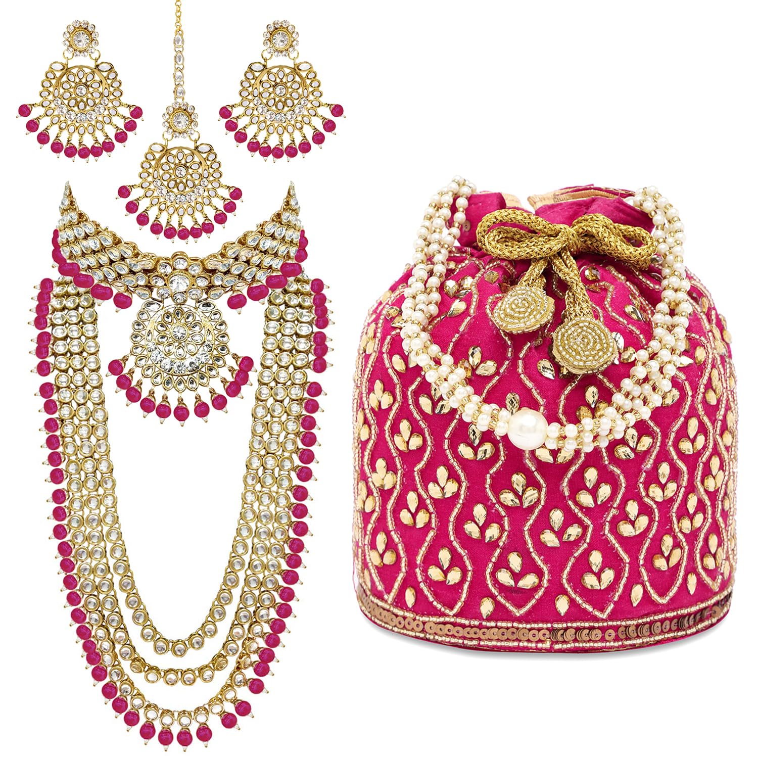Kundan Faux Pearl Bridal Jewelry Set Gift for Women