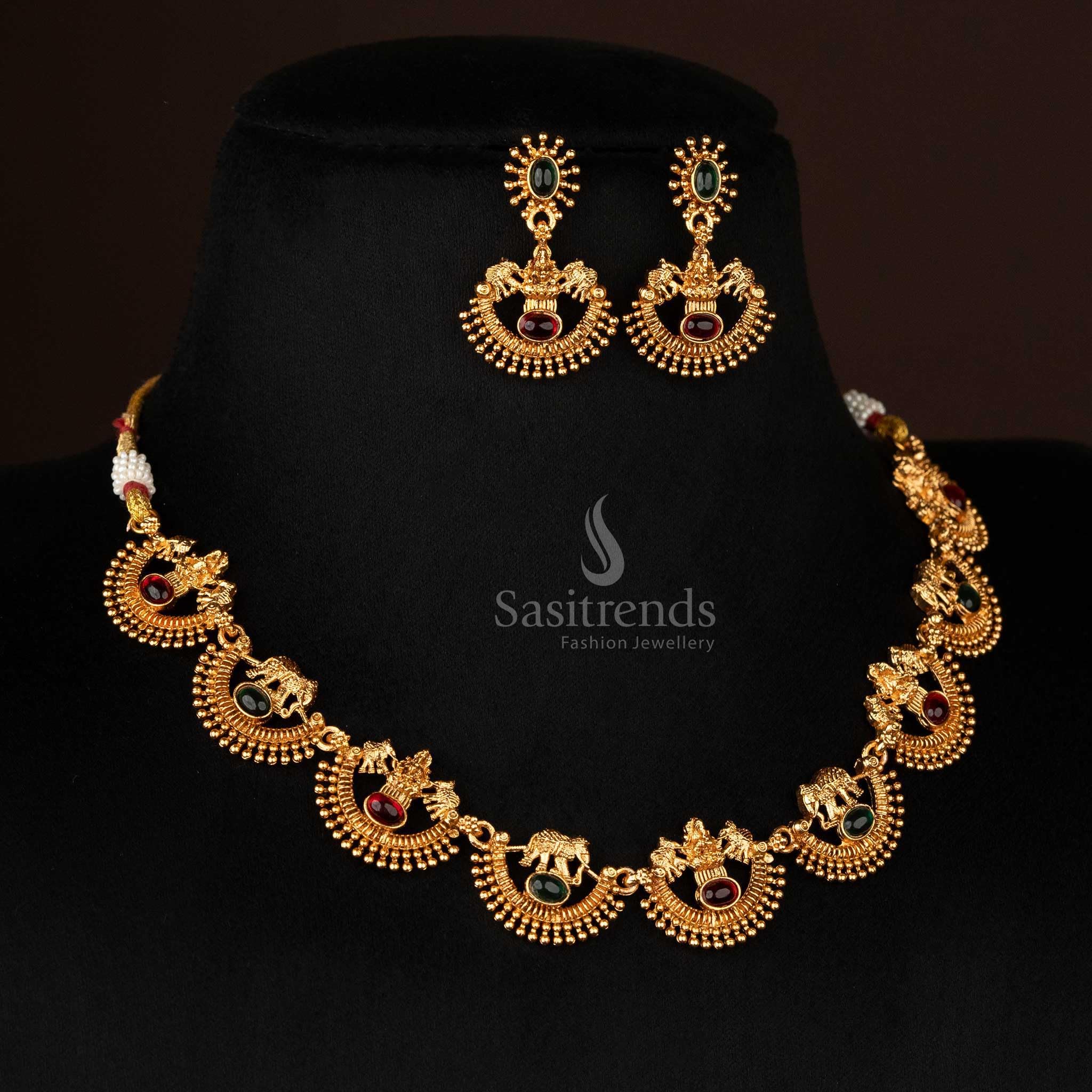 Latest Traditional Temple Necklace Jewellery Set with Jhumka Earrings for Women and Girls
