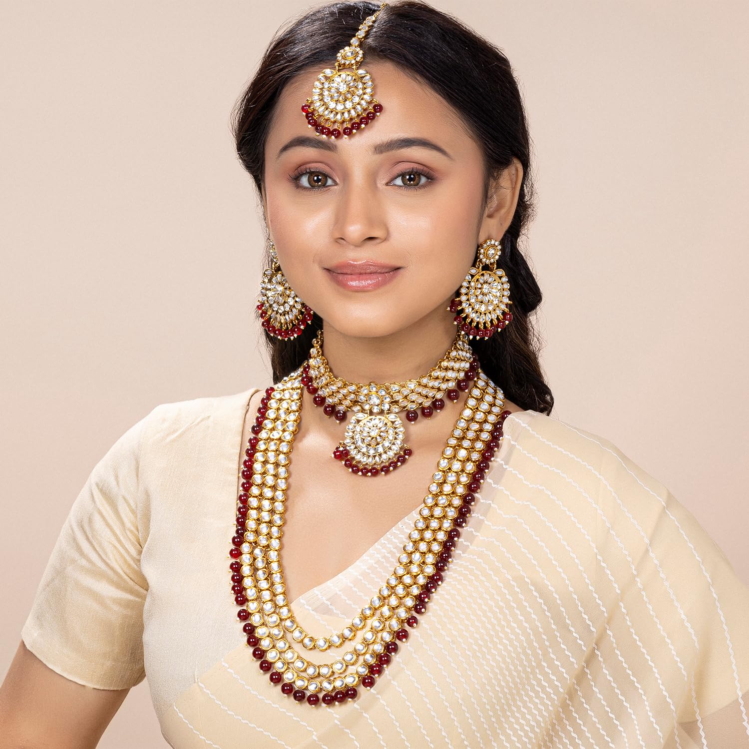 Kundan Faux Pearl Bridal Jewelry Set Gift for Women