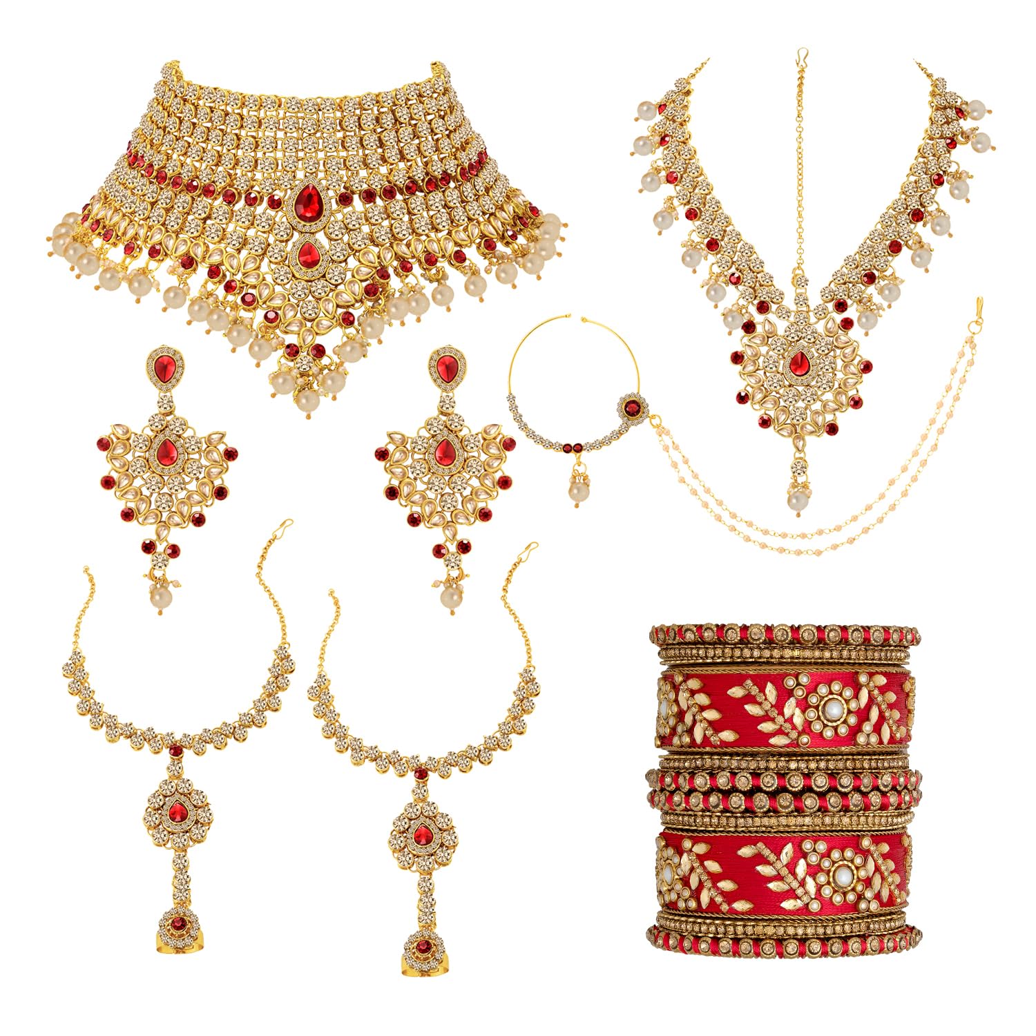 Peora Ethnic Indian Traditional Kundan Dulhan Bridal Jewelry Set Gift for Women