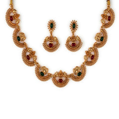 Latest Traditional Temple Necklace Jewellery Set with Jhumka Earrings for Women and Girls
