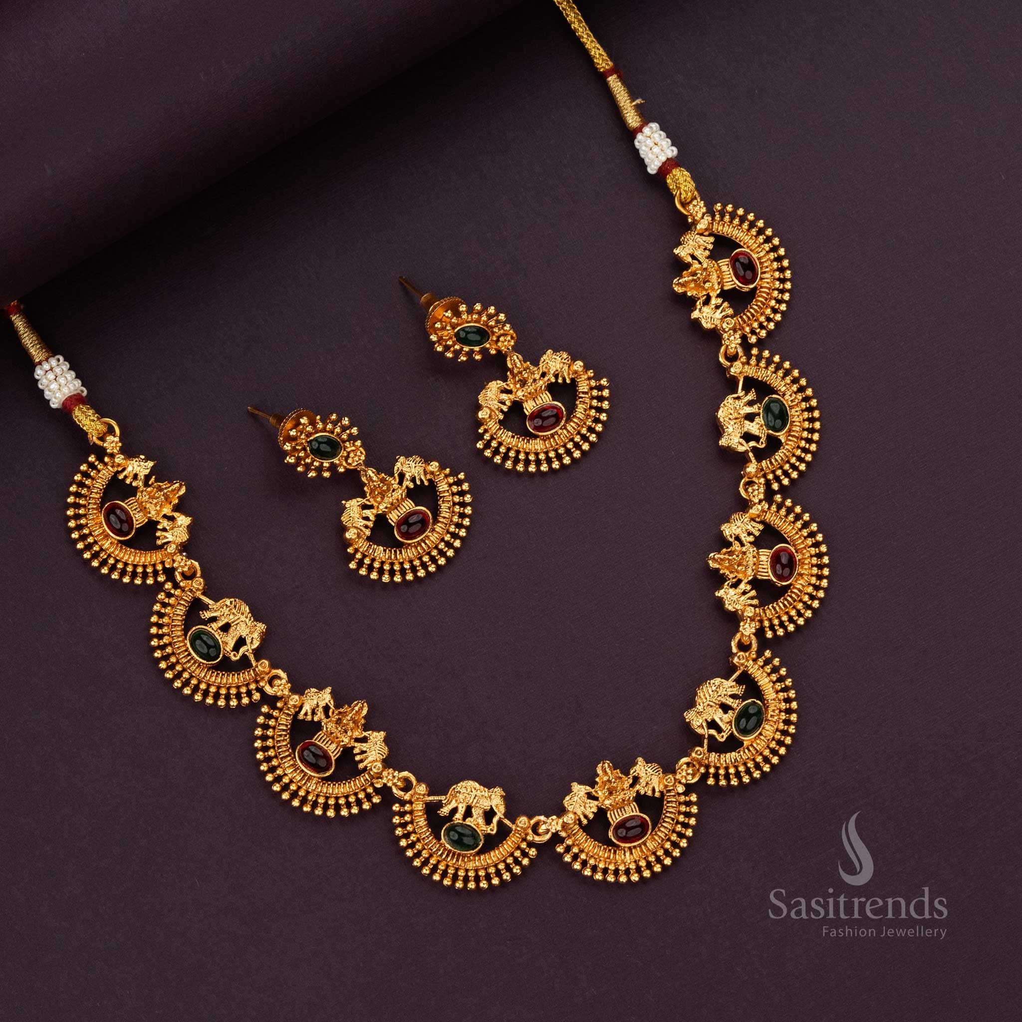 Latest Traditional Temple Necklace Jewellery Set with Jhumka Earrings for Women and Girls