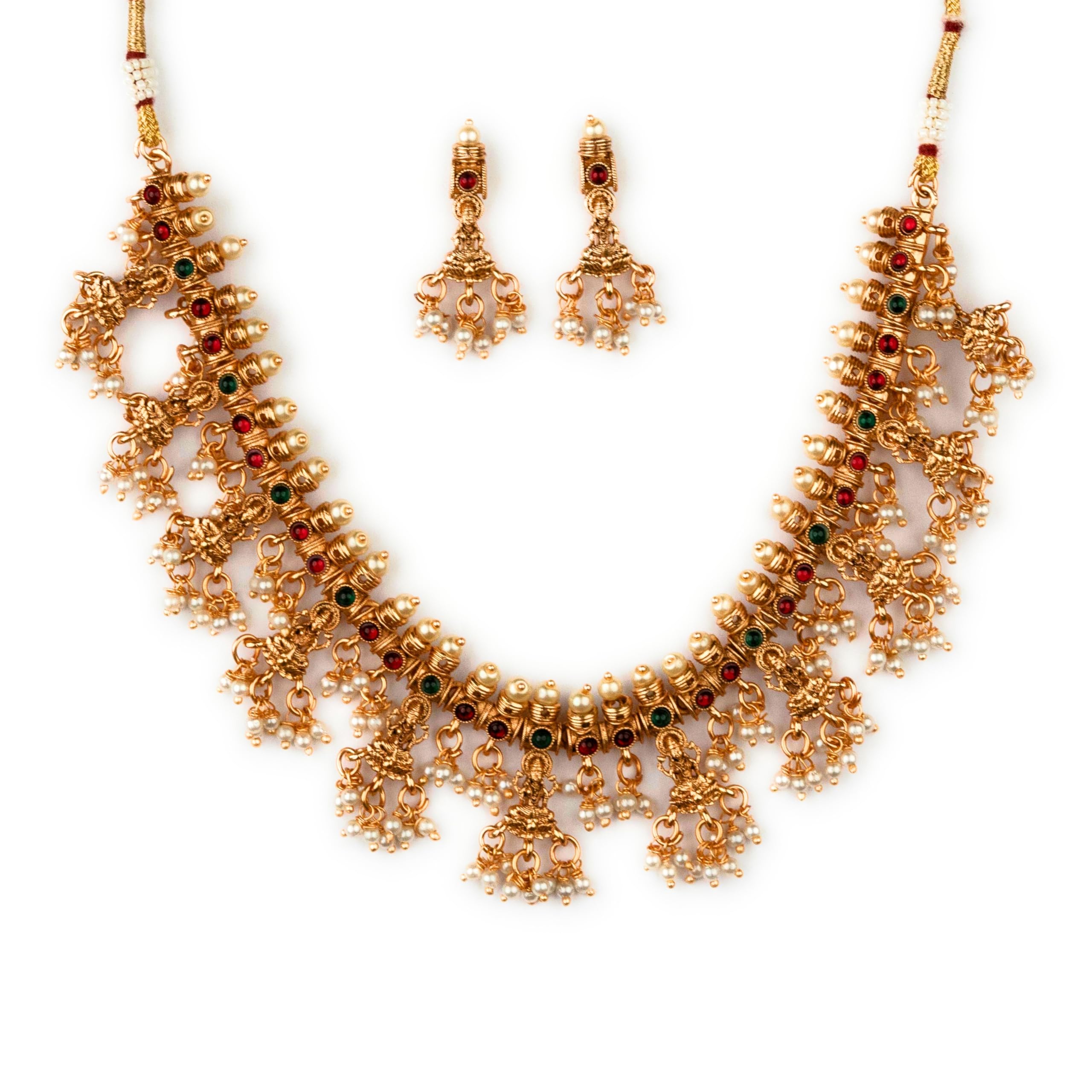 Latest Traditional Temple Necklace Jewellery Set with Jhumka Earrings for Women and Girls