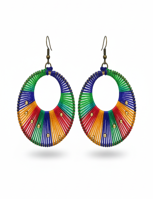 Multicolor Handmade Thread Hoop Earrings for Women