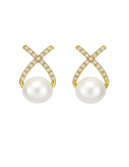 Premium Knot Style Stones Studded Pearl Drop Korean Push Plugs Earrings