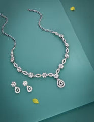 Silver Plated Necklace Set With American Diamond
