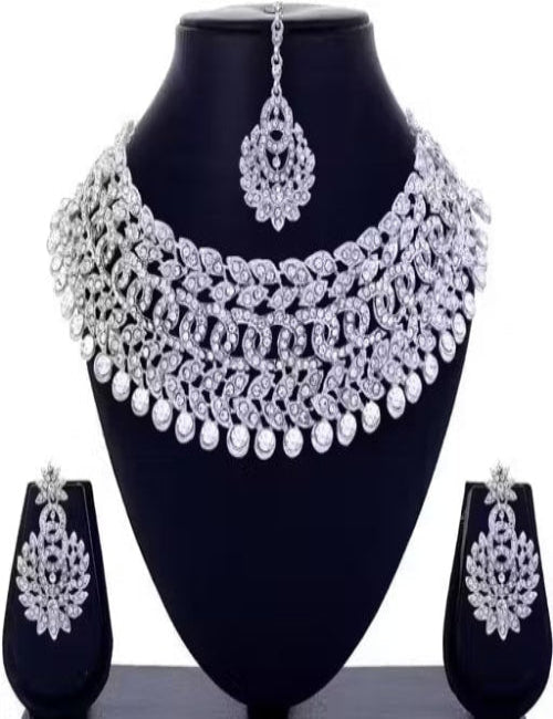 Sterling Rhodium Plated Jewellery Set With White Austrian Diamond