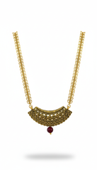 Antique Golden-Plated Temple Design Magalsutra with Red Bead Pendant