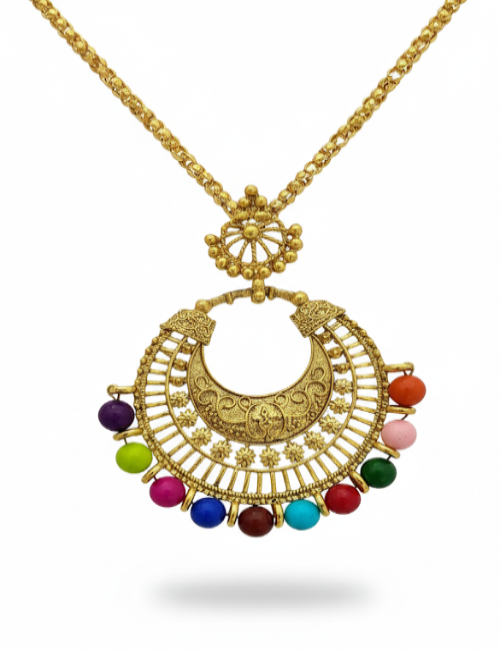 Traditional Gold-Plated Designer Necklace with Multicolor Beads