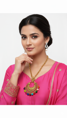 Traditional Gold-Plated Designer Necklace with Multicolor Beads